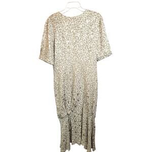 Vtg 30s Joanie Char 100% Silk Zip Up Maxi Dress Tan Abstract Women's‎ Size 12